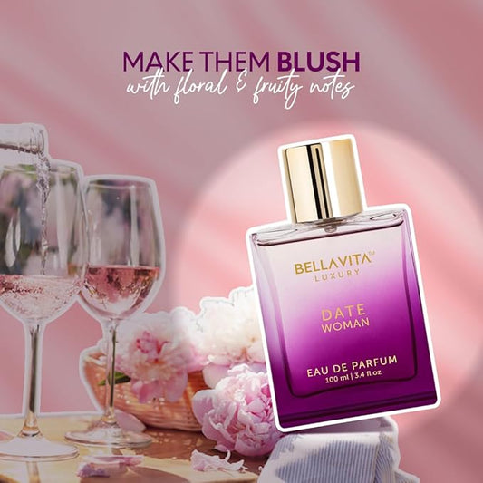 Bella Vita Luxury Date Perfume for Women | Eau De Parfum for Women | Pink Pepper, Red Fruit & Jasmine | Fruity and Floral Long-Lasting EDP Fragrance Scent | 100 ML (3.34 FL. OZ.)