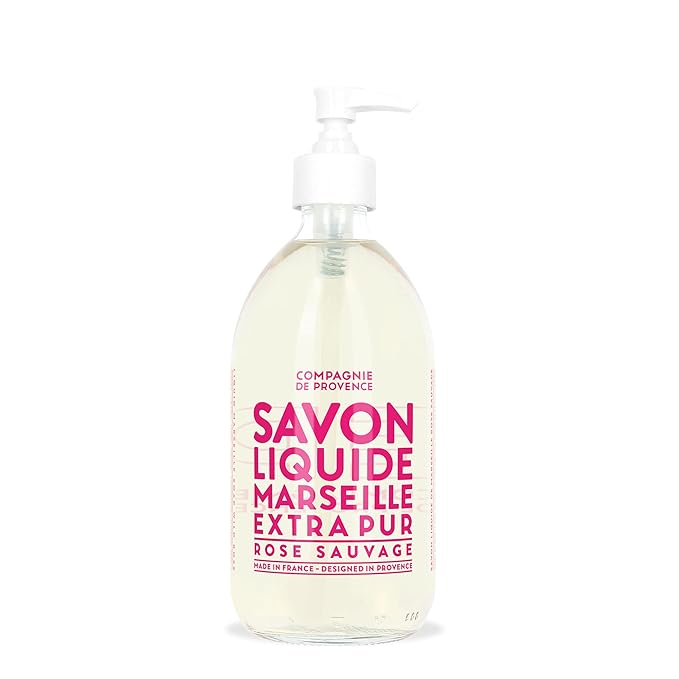 Compagnie de Provence Savon de Marseille Extra Pure Liquid Soap - Wild Rose - 16.7 Fl Oz Glass Pump Bottle and 33.8 fl oz Plastic Bottle Refill