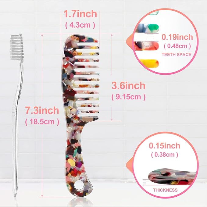 Large Wide Tooth Hair Comb,[Tortoise Shell] Cellulose Acetate Round Tooth Comb for Straight/Curly Hair,Short/Long Hair Women Men or Kids,Easy Detangling Wet or Dry,Anti-static (Multi-colored)