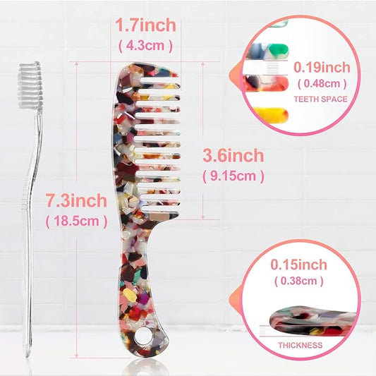Large Wide Tooth Hair Comb,[Tortoise Shell] Cellulose Acetate Round Tooth Comb for Straight/Curly Hair,Short/Long Hair Women Men or Kids,Easy Detangling Wet or Dry,Anti-static (Multi-colored)
