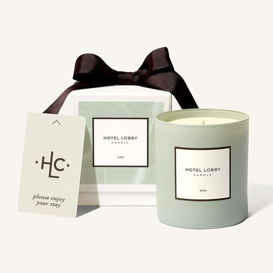Hotel Lobby Candle Spa – Luxury Hand-Poured 9.75oz 100% Soy Wax with Eucalyptus, Water Mint, Sage, Jasmine, and Amber – Paraffin-Free, Infused with Essential Oils, 65-Hour Clean Non-Toxic Burn