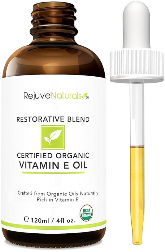 Vitamin E Oil - 100% All Natural & USDA Organic (LARGE 4oz Bottle) Repair Dry, Damaged Skin from Surgery & Acne, Age Spots. For Radiant, Hydrated & Youthful Skin. Face & Body Moisturizer