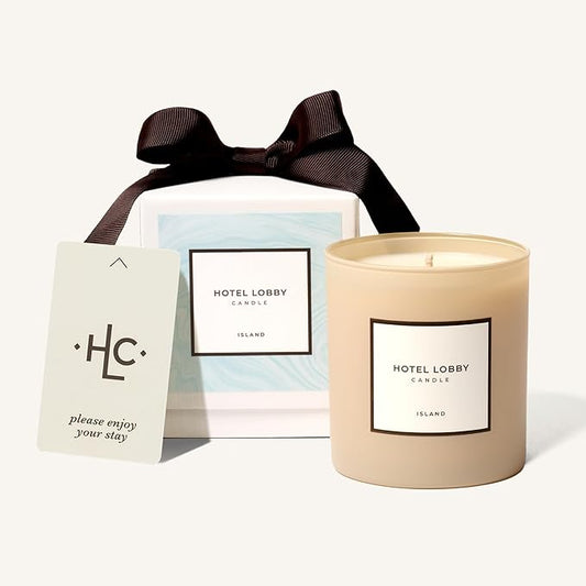 Hotel Lobby Island Candle – Luxury Hand-Poured 9.75oz 100% Soy Wax with Coconut, Vanilla, Rum, Jasmine, and Sandalwood – Paraffin-Free, Infused with Essential Oils, 65-Hour Clean Non-Toxic Burn