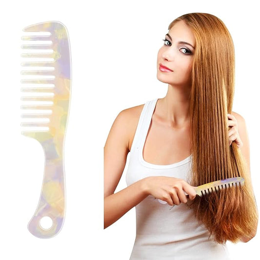 Large Wide Tooth Hair Comb 7.3 in, LADYAMZ [Tortoise Shell] Cellulose Acetate Round Tooth Comb for Straight/Curly Hair,Short/Long Hair Women Men or Kids, Easy Detangling Wet or Dry, Anti-static