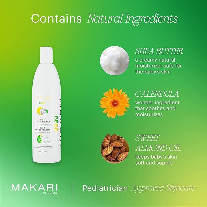 MAKARI Baby Skin Care Set | 2-In-1 Cleansing Milk, Hair & Body Foaming Gel & Calming Oil | Gentle Baby Essentials for Newborn and Up, Hypoallergenic, No Paraben Skincare for Delicate, Sensitive Skin