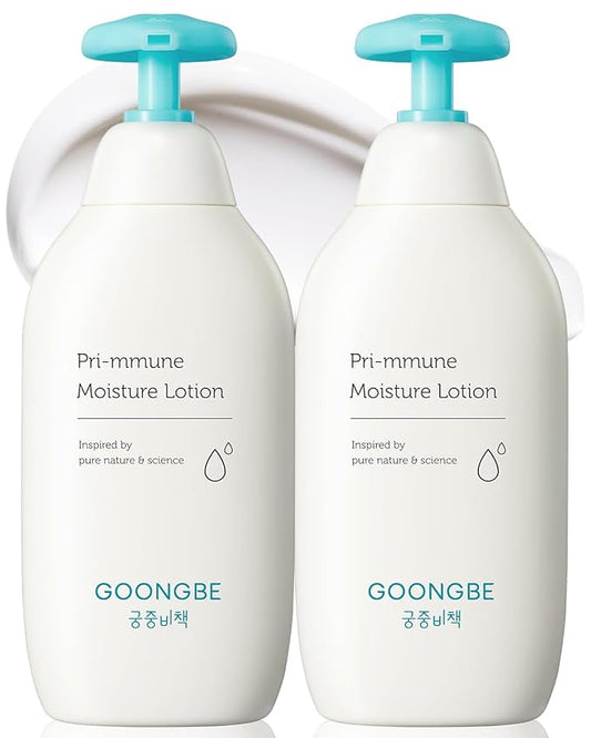 GOONGBE Pri-mmune Moisture Lotion - Korean Baby Body Moisturizer - Hypoallergenic Moisturizing & Calming Daily Skincare for Dry Skin - Fast Absorbing, Non-Greasy Lotion, 11.8 oz. 2 Pack