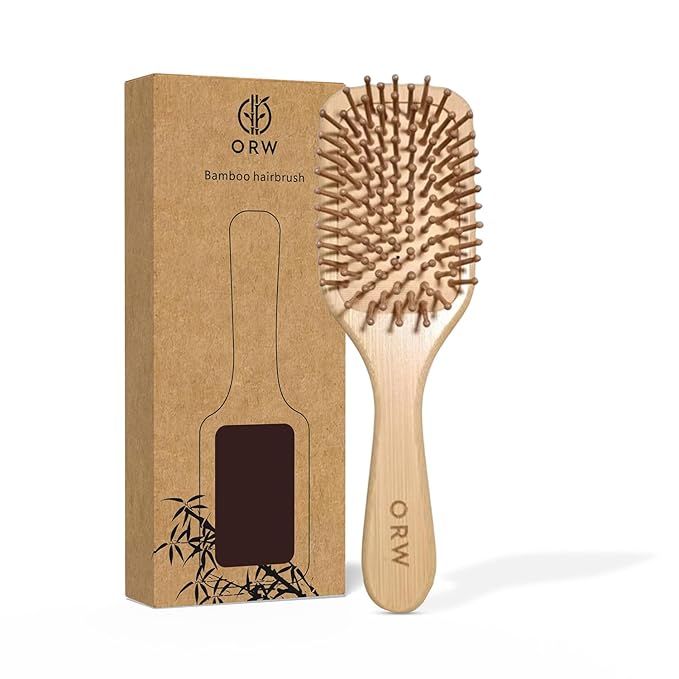 ORW OREN'S Bamboo Hair Brush for Hair Growth - Bamboo Bristle Detangler Paddle Brush, Scalp Stimulation – Natural, Sustainable Hair Care for Women, Men & Kids - Medium