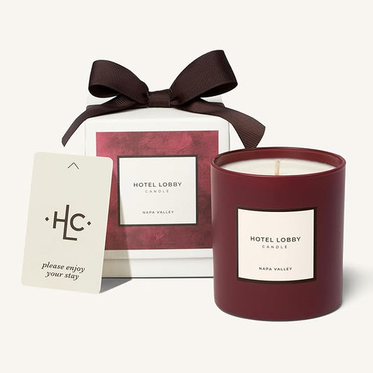 Hotel Lobby Napa Valley Candle – Luxury Hand-Poured 9.75oz 100% Soy Wax with Black Currant, French Oak, Sweet Soil, and Mulberry – Paraffin-Free, Infused with Essential Oils, 65-Hour Clean Burn