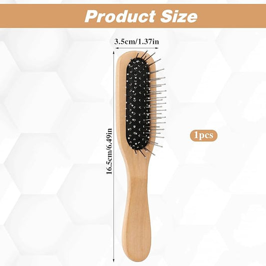 Portable Mini Pin Bamboo Hair Brush with Steel Bristles Detangling Brush Wig Hair Brush Small Wire Cushion Brush with Wood Handle Travel Natural Wood Comb with Metal Bristles for Women
