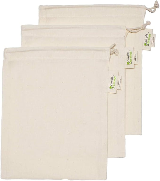 Simple Ecology Reusable Grocery Produce Shopping and Storage Bags, Organic Cotton Muslin, Small 3 pack