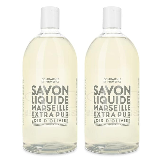 Compagnie de Provence Savon de Marseille Extra Pure Liquid Soap - Olive Wood - Bulk 67.6 Fl Oz Plastic Bottle Refill
