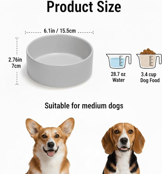 Ceramic Dog and Cat Bowl Modern Cute Weighted Food and Water Bowl Matte Glaze Pet Bowl for Replacement (Gray, 28.7 OZ)