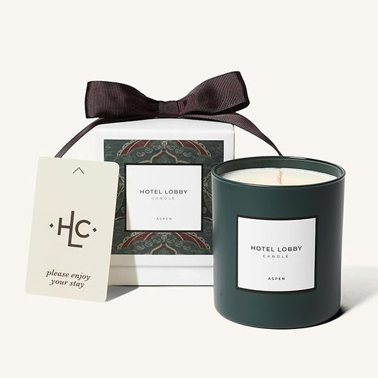 Hotel Lobby Aspen Candle – Luxury Hand-Poured 9.75oz Soy Wax with Cedarwood, Leather, Golden Embers, Smoke, and Pine – Infused with Essential Oils, 65-Hour Burn Time, Reusable Vessel, Clean Burn