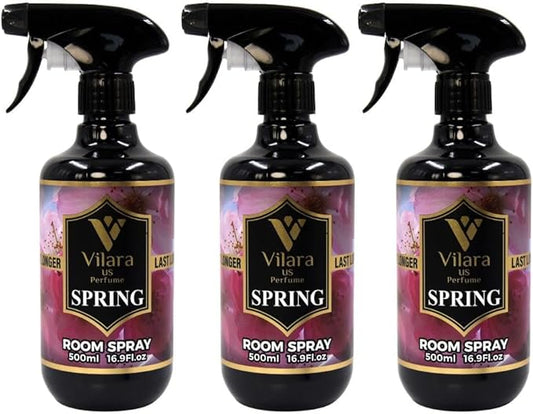 Vilara US Room Spray Freshener – Long-Lasting Luxury Perfume Scent, Linen & Fabric Spray for Bedding, Furniture, Home & Bedroom Aromatherapy – 16.9 fl oz (Spring Pack 3)