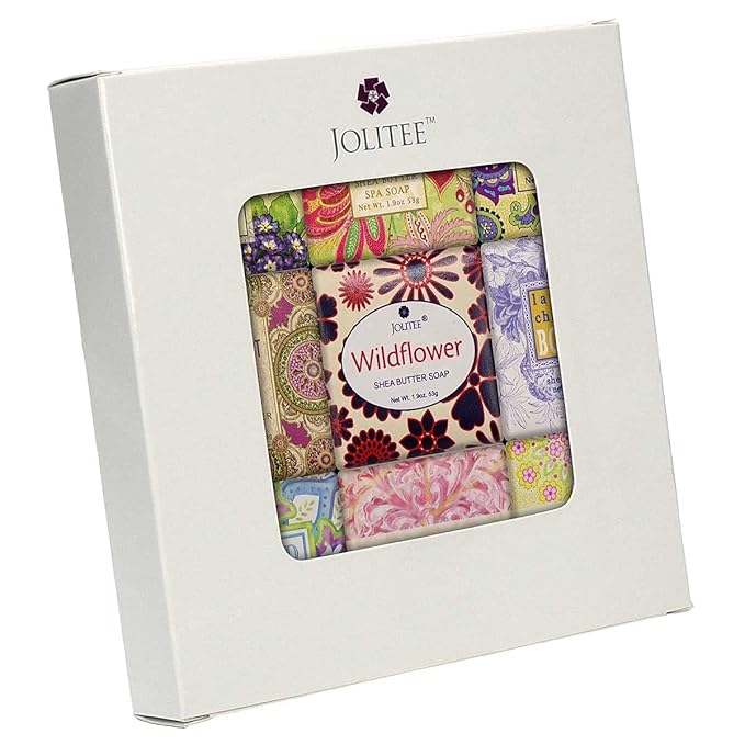 Jolitee French Milled Botanical Soap Sampler Set of 9 - Individually Wrapped Vegetable-Based Mini Soaps with Essential Oils, Shea Butter, and Natural Extracts (Floral Favorites)