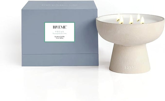 BLUEME Focus - Eucalyptus & Lime, Luxury Candle w/Essential Oils, 5 Wick, Hand-Poured Soy, Cotton Wick, Ceramic