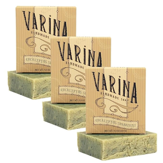 Organic Eucalyptus Spearmint Bar Soap - Gentle Cleansing for Sensitive Skin, Herbal and Mint - 3 Pack