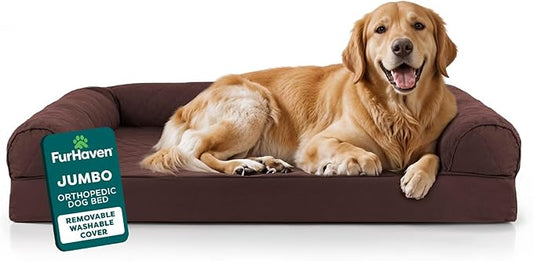 FurHaven Classic Sofa Orthopedic Dog Bed for Large Dogs, with Orthopedic Egg Crate Memory Foam for Joint Support, Removable Washable Cover, Jumbo/XL, Quilted Sofa, Coffee