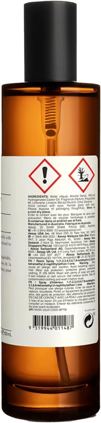 Aesop Olous Aromatique Room Spray | Non-Aerosol Air Freshener | Fresh, Woody, Citrus | Uplifting Citrus Botanicals, Cedar, Cardamom | Aroma for Several Hours | 3.4 oz / 100mL