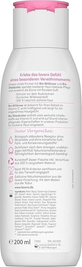 lavera Body Lotion Gentle - Body Milk with wild rose & shea butter - body milk for normal to dry skin - PETA certified - biodegradable - vegan - natural cosmetics - 6.76 fl.oz.