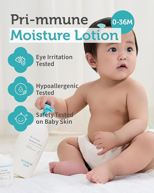 GOONGBE Pri-mmune Moisture Lotion - Korean Baby Body Moisturizer - Hypoallergenic Moisturizing & Calming Daily Skincare for Dry Skin - Fast Absorbing, Non-Greasy Lotion, 11.8 oz. 2 Pack