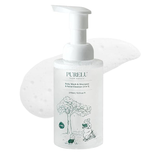 PURELU 3-in-1 Tear-Free Baby Shampoo Body Wash Face Cleanser, Baby Soap for Sensitive Skin, Vegan Body Wash, Hypoallergenic Fragrance Free (12.5 Fl Oz / 370ml)