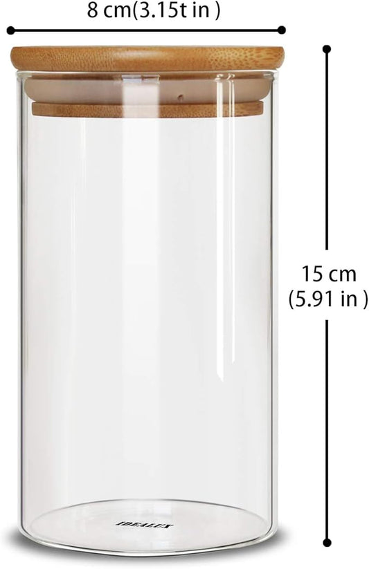 Glass Storage Jars Set of 2(25oz/750ml) with Airtight Seal Wooden Lid Stackable Kitchen Canisters for Candy, Coffee Bean Cookie, Rice, Sugar, Flour, Pasta, Nuts, Coffee