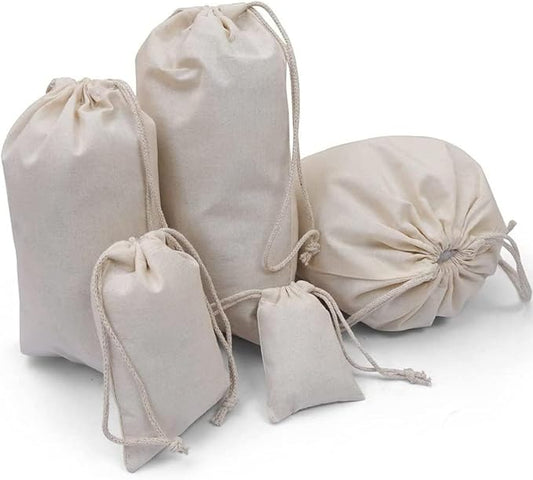100Pcs 8 x 12 Inches Premium Cotton Muslin Double Drawstring Bags, Reusable Bag Natural Cotton Bags with Drawstring Produce Bags Bulk Gift Bag Jewelry Pouch for Party Wedding Home Storage