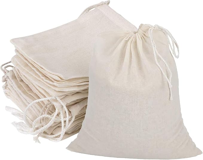 20 PCS Reusable Cotton Drawstring Muslin Bags, Natural Unbleached Cotton Cheesecloth Coffee Tea Brew Nut Milk Bags (6 x 8 inches)