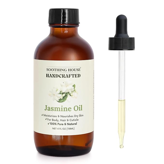 Jasmine Body, Hair & Nail Oil: Nourishing & Fast-Absorbing, Lightweight Glow, with Vitamin E, Jojoba & Sweet Almond, All-Natural, 4 Fl Oz