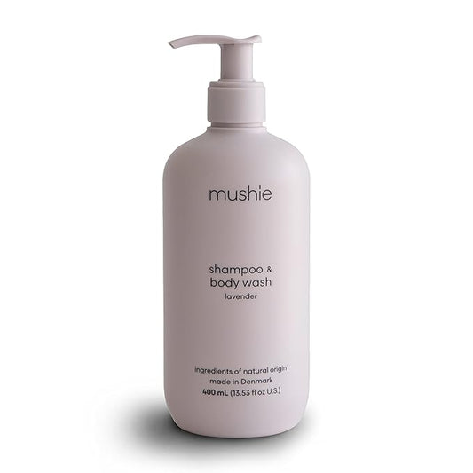 mushie Baby Shampoo & Body Wash | Gentle Formula for Delicate Skin | Certified Organic | Made in Denmark, 13.53 fl oz (Lavender)
