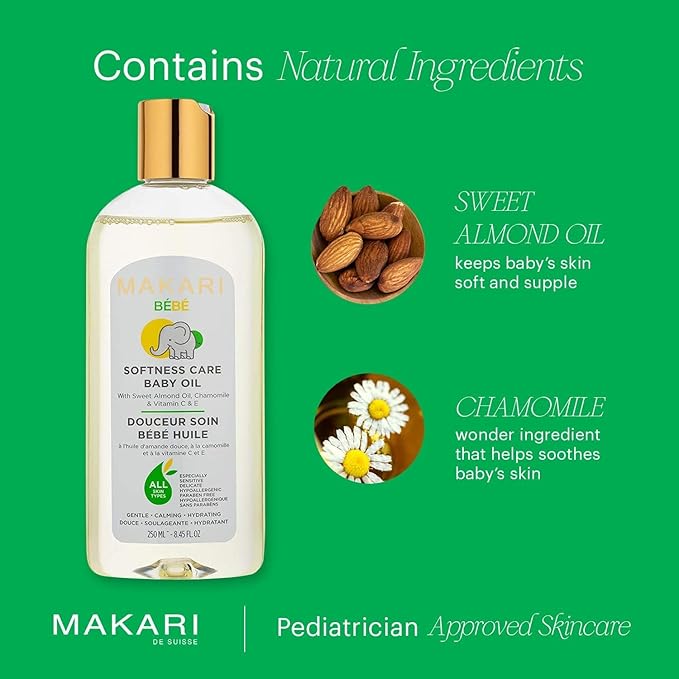 MAKARI Baby Skin Care Set | 2-In-1 Cleansing Milk, Hair & Body Foaming Gel & Calming Oil | Gentle Baby Essentials for Newborn and Up, Hypoallergenic, No Paraben Skincare for Delicate, Sensitive Skin