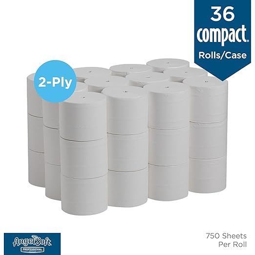Georgia-Pacific Angel Soft Professional Series Compact Premium Embossed Coreless 2-Ply High-Capacity Toilet Paper by GP PRO,White,19371,750 Sheets Per Roll,36 Rolls Per Case