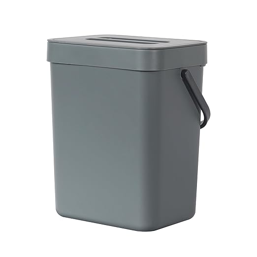 EKO Puro Mini Wall-Mounted Kitchen Trash Can with Lid Food Waste Caddy, 0.79 Gal / 3L (Grey)