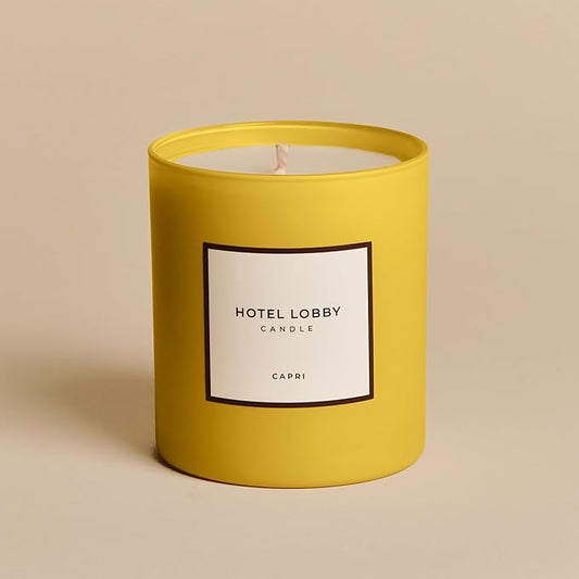Hotel Lobby Capri Candle – Hand-Poured 9.75oz 100% Soy Wax with Italian Citrus, Jasmine, Amaro Liqueur, Sea Salt, and Mineral Amber – Paraffin-Free, Infused with Essential Oils, 65-Hour Non-Toxic Burn