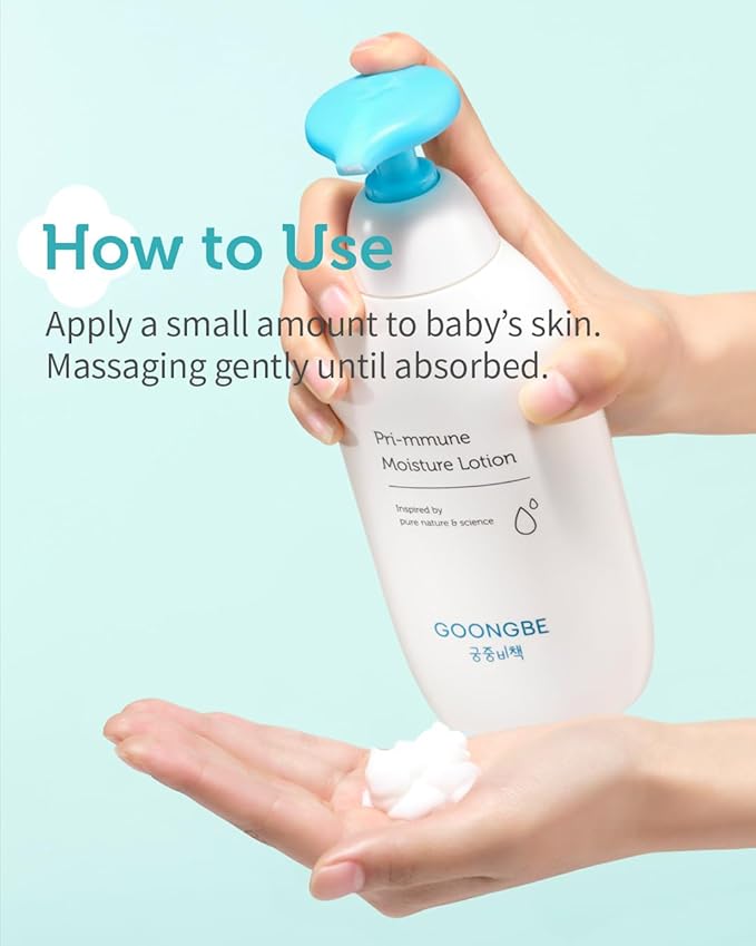 GOONGBE Pri-mmune Moisture Lotion - Korean Baby Body Moisturizer - Hypoallergenic Moisturizing & Calming Daily Skincare for Dry Skin - Fast Absorbing, Naturally Derived Non-Greasy Lotion, 11.8 oz.