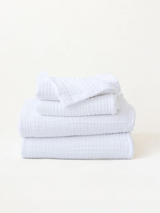 4 Pieces Muslin Towel Set for Bathroom, Luxury 100% Turkish Cotton Thin Soft Quick-Dry Lint-Free Large Size Bath Hand Towel Sets (White, 2 Bath & 2 Hand Towel Set)