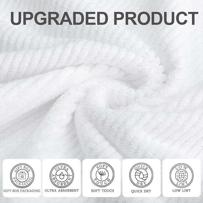 VOOVA & MOVAS White Towels Bathroom Sets - 100% Cotton | Quick Dry | Lightweight | Thick, 6PCS Bath Towels Set, 2 Large Bath 30"x56", 2 Hand 18"x28", 2 Wash Cloths 13"x13", Hotel Shower Towel Luxury