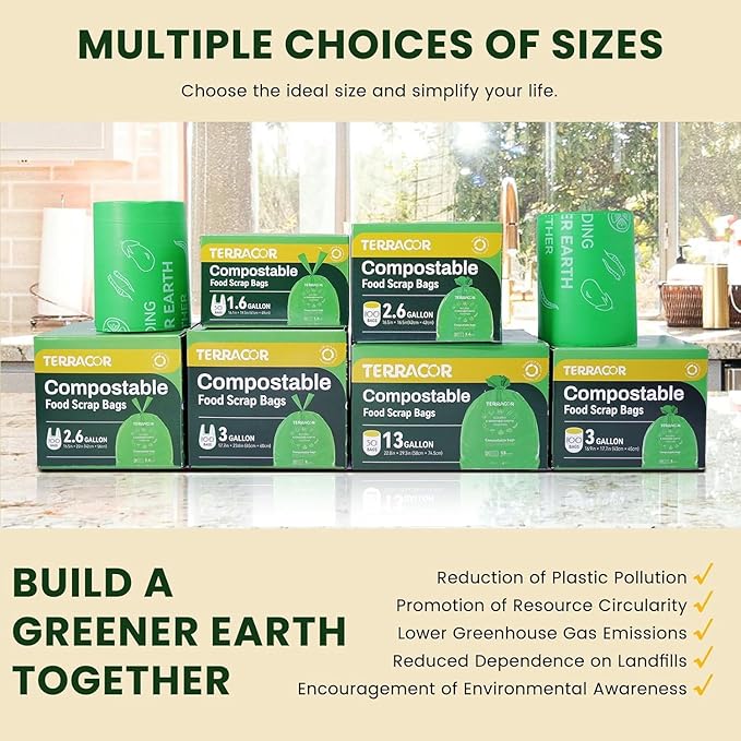 13 Gallon Compostable Trash Bags, 40 Bags Compost Bags for Countertop Bin, Camping Toilet Bags for Portable Toilet, BPI Certified and Meet The ASTM D6400 Standard