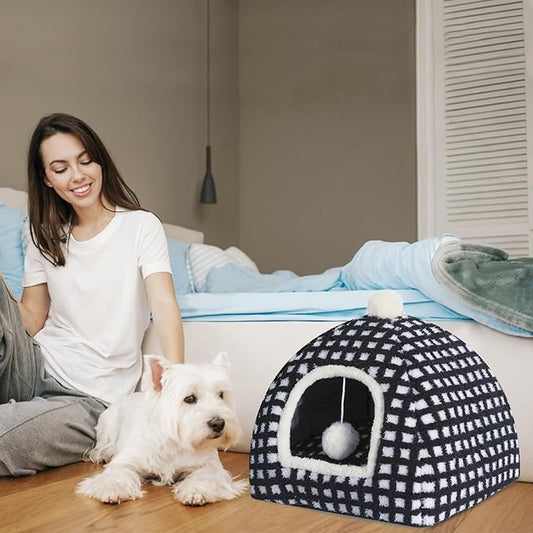 Cat Cave Bed for Indoor Cats, Washable Small Cat Dome Bed Hideaway Bed for Indoor Cats with Removable Mattress for Kittens Cat Tent House 15"x15"