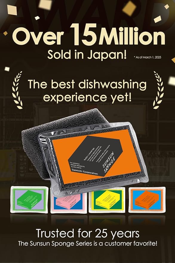 [SunSun Sponge] Kitchen Sponge 4-Pack, Multi-Purpose for Dishwash, Bath, and Stovetop, Excellent Drainage & Rich Lather, Durable & Long-Lasting
