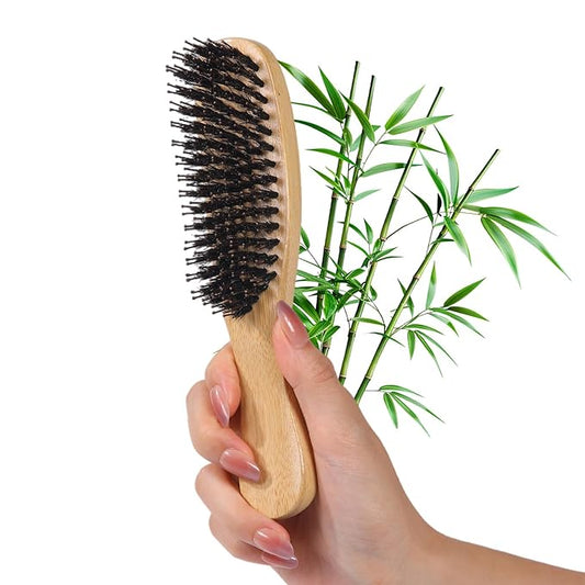 PERFEHAIR Boar Bristle Hair Brush for Women & Men – Small Bamboo Handle Hairbrush with Natural Boar & Nylon Bristles for Fine, Thin,Thick Hair, Smoothing & Detangling Brush for Shine & Frizz Control