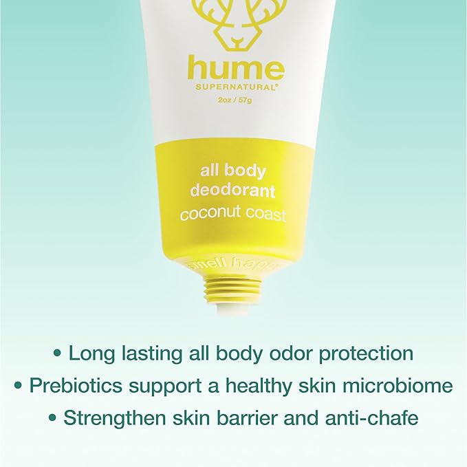 Hume Supernatural Invisible Whole Body Deo Balm - Full Body Protection - Aluminum Free, No Baking Soda - Anti-Chafing Odor Control - Clinically Tested on Sensitive Skin (Coconut Coast, 1-Pack)