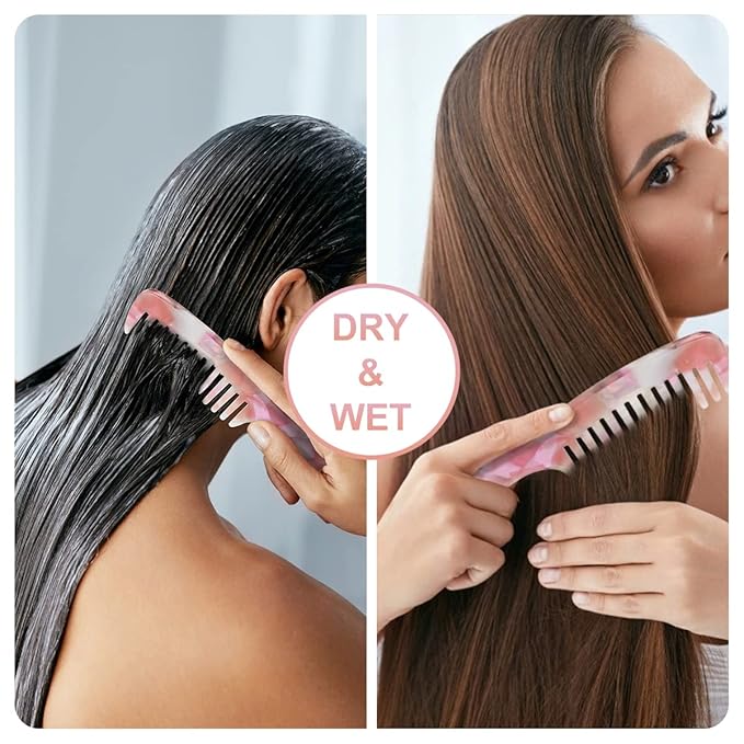 Large Wide Tooth Hair Comb, LADYAMZ [Tortoise Shell] Cellulose Acetate Round Tooth Comb for Straight/Curly Hair,Short/Long Hair Women Men or Kids, Easy Detangling Wet or Dry, Anti-static (Purple)