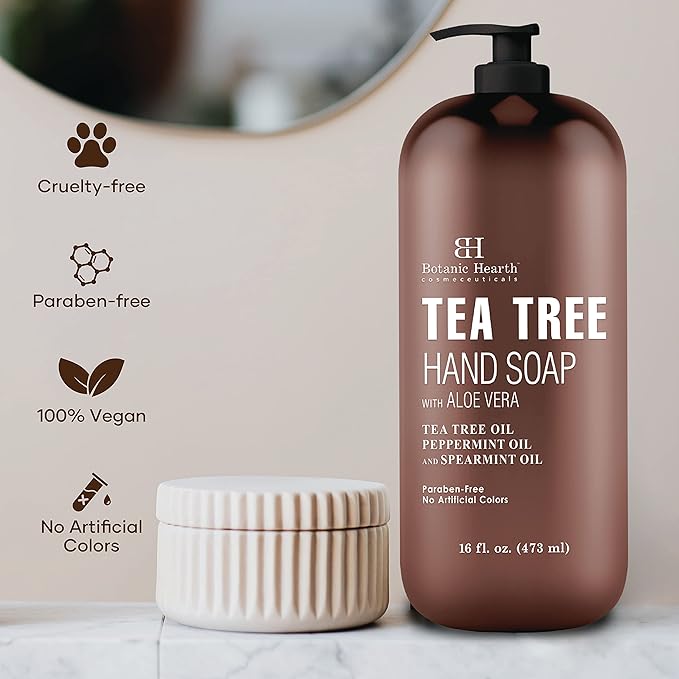 Botanic Hearth Tea Tree Liquid Hand Soap | Sulfate Free Formula | Multi Purpose Hand Wash With Aloe Vera And Premium Grade Tea Tree Oil, Pump Dispenser | 16 Fl Oz