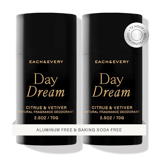 Each & Every Aluminum Free Deodorant for Women & Men, Citrus & Vetiver - All Natural Deodorant for Sensitive Skin, EWG Verified - Clean, Baking Soda-Free, Plant-Based Fragrance - 2.5oz, 2 Pack