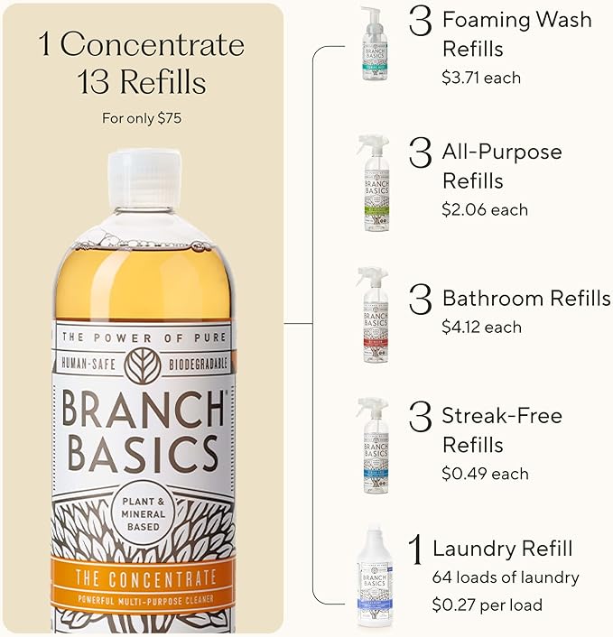 Branch Basics Concentrate (33.8 oz) + Oxygen Boost (2 lbs) | Multi-Surface All Purpose Cleaner Concentrate + Natural Stain Remover, Grout Cleaner | Human-Safe, Fragrance Free