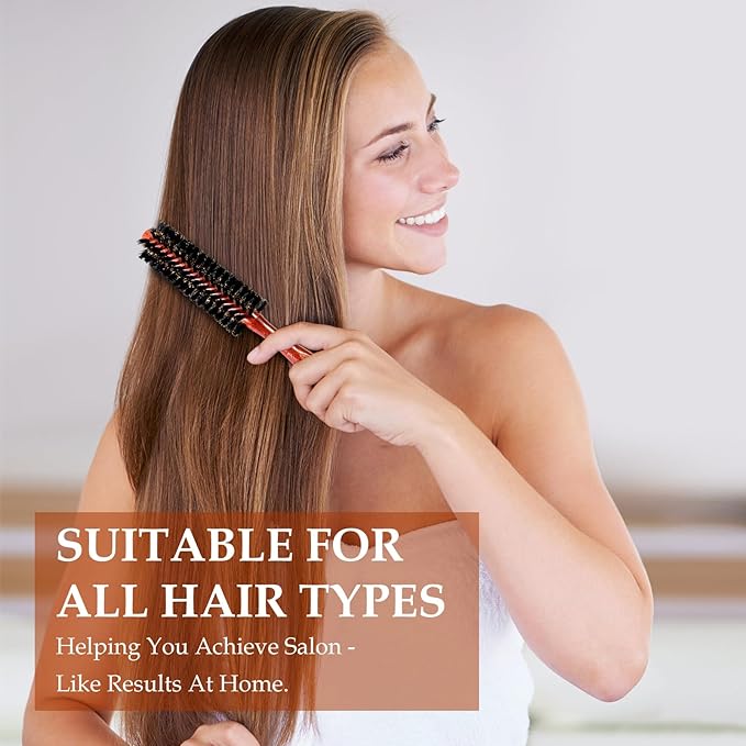 Wooden Hair Brush for Men and Women, Boar Bristle Hair Brush, Curly Paddle Hair Brushes for Thick Thin Fine Hair Wet and Dry Detangling Brush with Black Boar Bristles