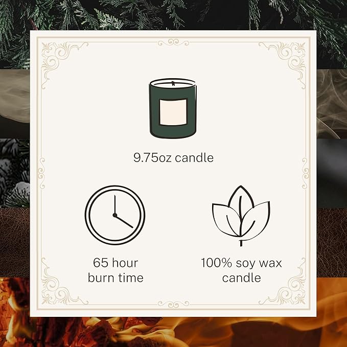 Hotel Lobby Aspen Candle – Luxury Hand-Poured 9.75oz Soy Wax with Cedarwood, Leather, Golden Embers, Smoke, and Pine – Infused with Essential Oils, 65-Hour Burn Time, Reusable Vessel, Clean Burn