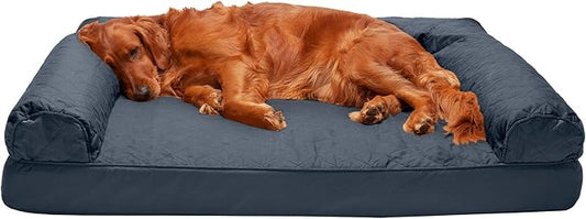 FurHaven Dreamer Sofa Orthopedic Dog Bed for Large Dogs with Orthopedic Egg Crate Memory Foam for Joint Support, Removable Washable Cover, Jumbo/XL, Quilted Sofa, Iron Gray